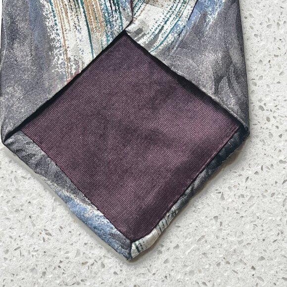 Halston III Necktie  Abstract Pattern  3 7/8" Wide Vintage Silk Y2K Geometric - Picture 4 of 7